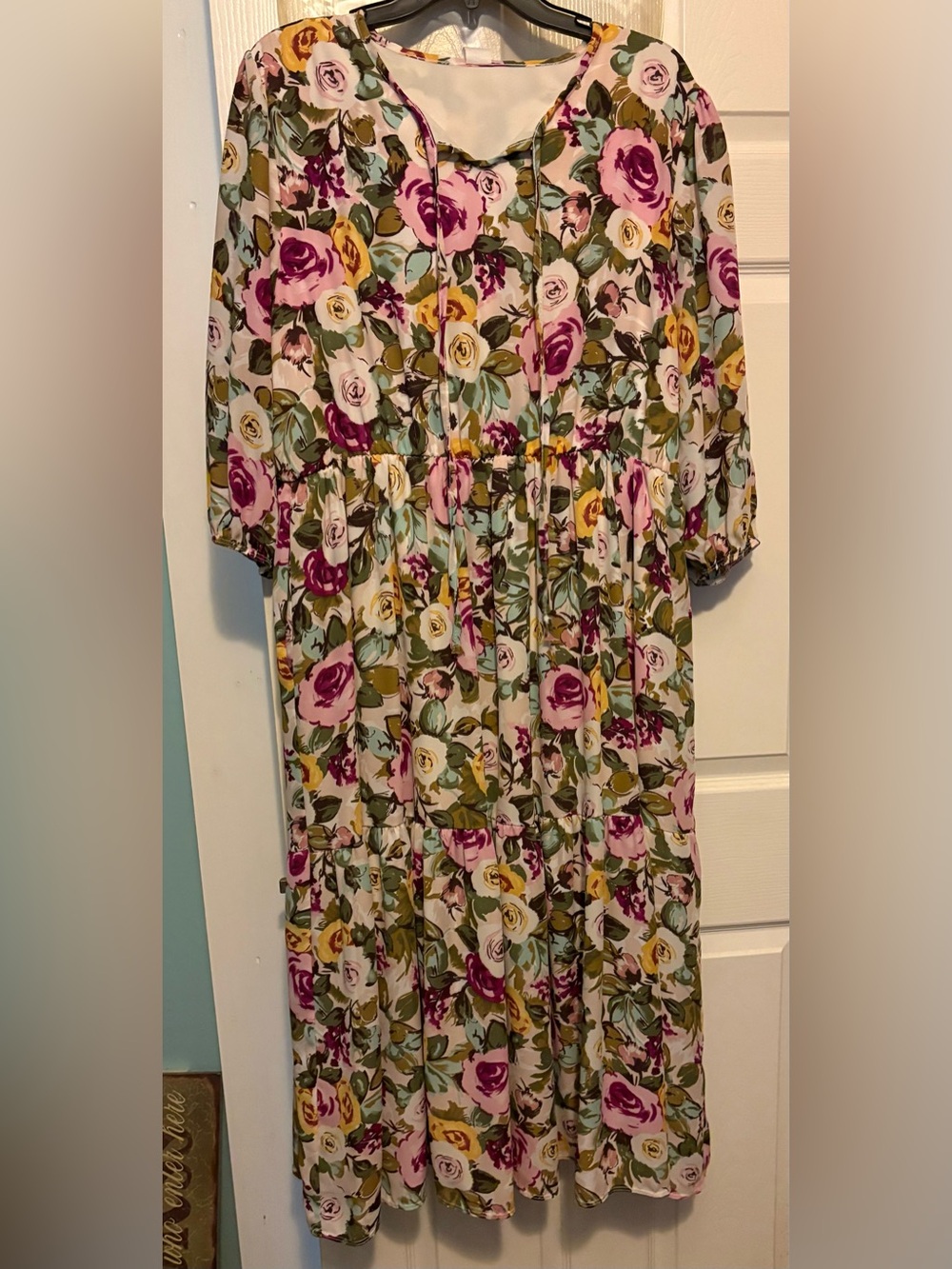 BloomChic Floral Tiered Maxi Dress in Pink, Yellow & Green